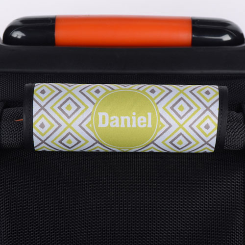 Lime Grey Ikat Personalized Luggage Handle Wrap