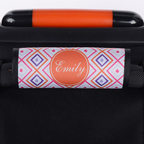 Pink Orange Ikat Personalized Luggage Handle Wrap