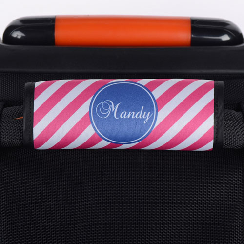 Pink Stripe Personalized Luggage Handle Wrap
