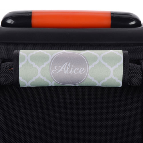 Mint Quatrefoil Grey Personalized Luggage Handle Wrap