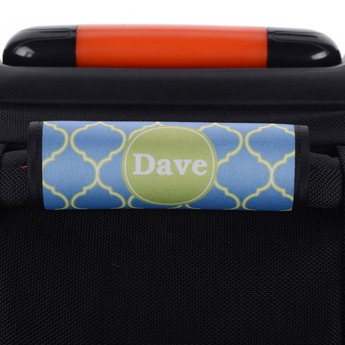 Blue Lime Quatrefoil Personalized Luggage Handle Wrap