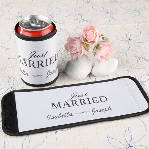 Just Married Personalized Can And Bottle Wrap White