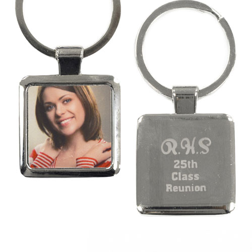 Personalized Photo Engraved Back Metal Square Keychain