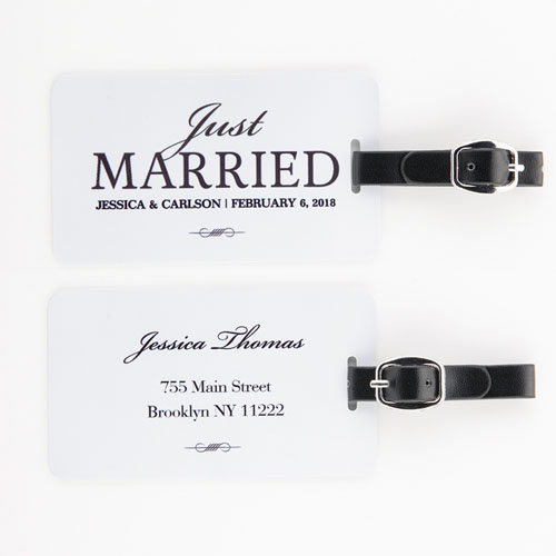 Just Married Personalized Luggage Tag, white