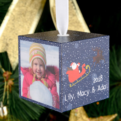 Santa Personalized Wooded Cube Ornament