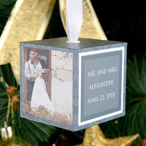 Wedding Personalized Wooded Cube Ornament