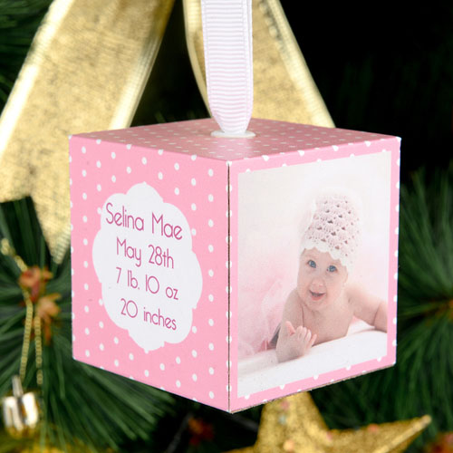 Baby Girl Personalized Wooded Cube Ornament
