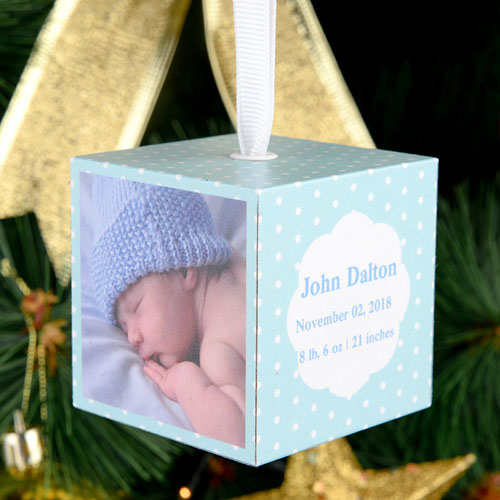 Baby Boy Personalized Wooded Cube Ornament