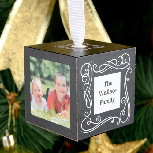 Scroll Personalized Wooded Cube Ornament