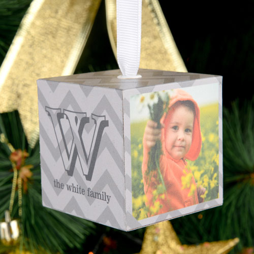 Chevron Personalized Wooded Cube Ornament
