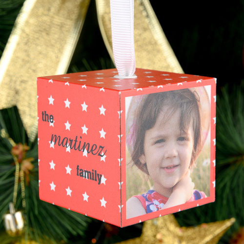 Red Star Personalized Wooded Cube Ornament