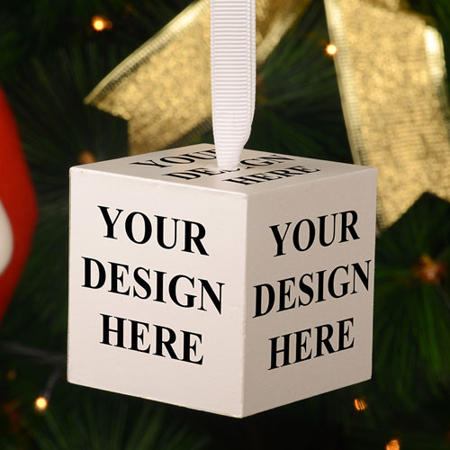 Your Design Here Wood Cube Christmas Ornament