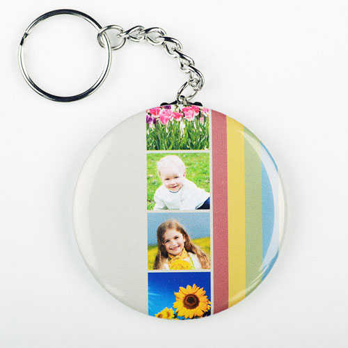 Rainbow Collage Personalized Button Keychain