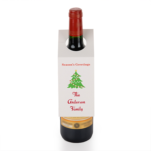 Season’s Greeting Christmas Tree Personalized Wine Tag, set of 6