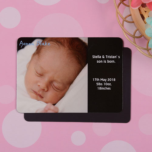 Personalized I Am A Boy Black Birth Announcement Photo Magnet