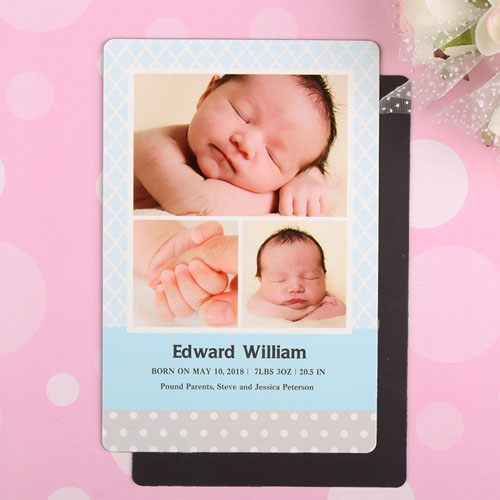Pattern Personalized Photo Boy Birth Announcement Magnet 4x6 Large