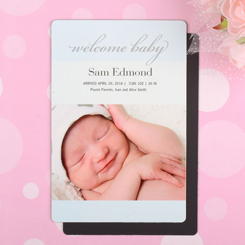 Welcome Baby Boy Personalized Photo Birth Announcement Magnet 4x6 Large