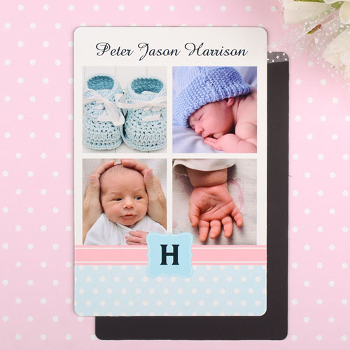 Collage Personalized Photo Boy Birth Announcement Magnet 4x6 Large