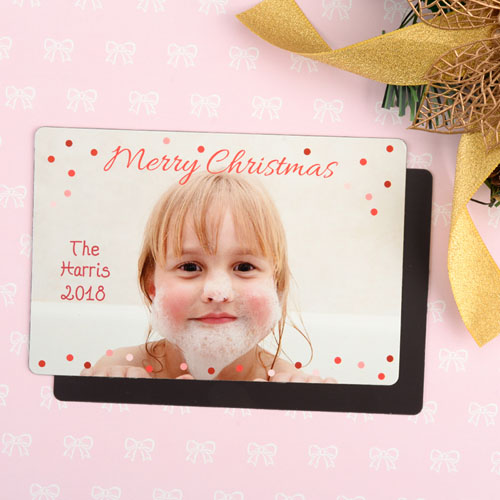 Merry Personalized Christmas Photo Magnet 4x6 Large