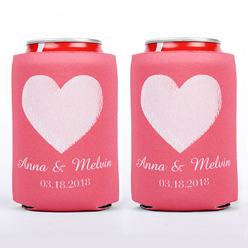 Pink Heart Personalized Wedding Can Cooler