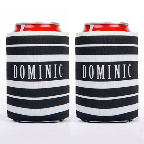 Black And White Stripe Personalized Can Cooler