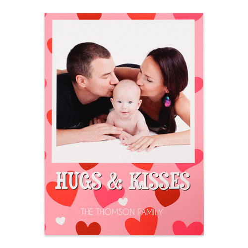 Hugs & Kisses Personalized Photo Valentine’s Card, 5x7 Flat