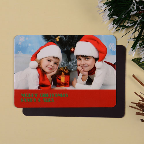 Personalized Merry Xmas Photo Magnet, Red