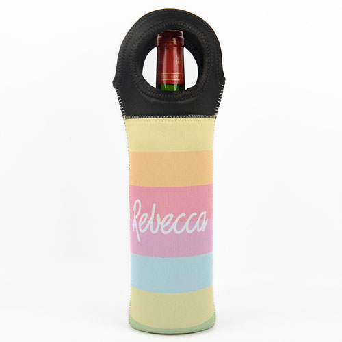 Rainbow Stripe Personalized Neoprene Wine Tote
