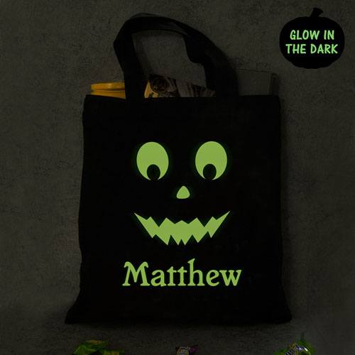 Boy Ghost Glow In The Dark Halloween Tote Treat Bag Black_copy