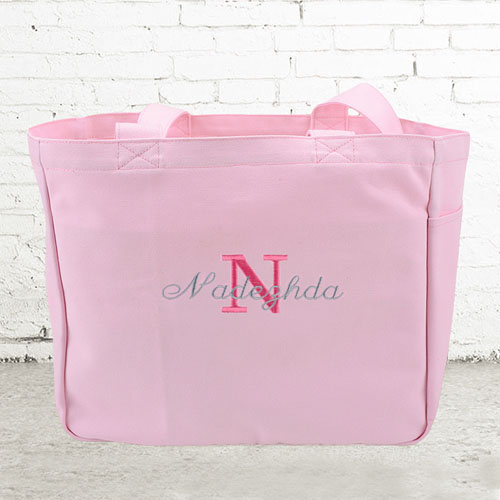Name & Initial #1 Personalized Pink Tote Bag