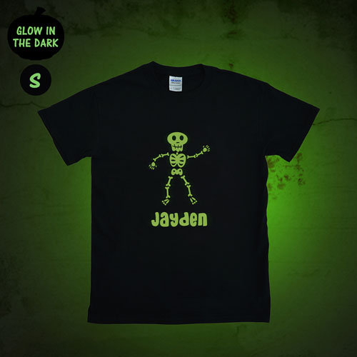Boy Skull Personalized Glow In The Dark T Shirt (Adult Small)