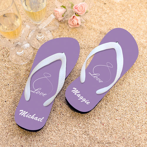 Infinity Love Lavender Personalized Flip Flops, Kids Medium