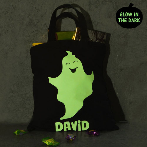 Boy Ghost Persoanlized Glow In The Dark Halloween Tote Treat Bag Black_copy