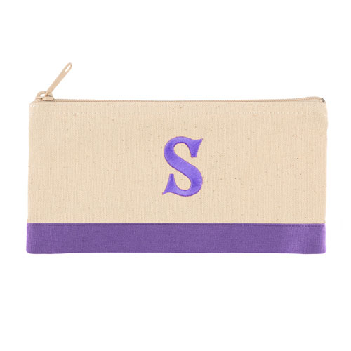 2 Tone Purple Personalized Embroidered One Initial Small (Single Side) Cosmetic Bag