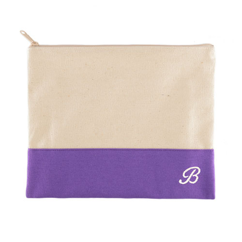 Embroidered Name Natural Makeup Bag, Purple