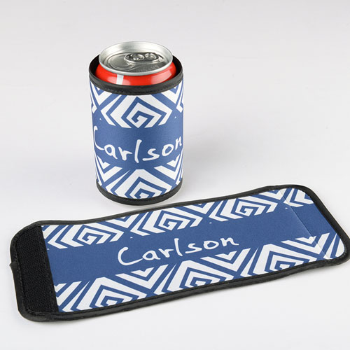 Navy Grid Personalized Can And Bottle Wrap
