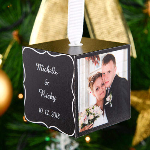 Black and White Personalized Wood Photo 2” Cube