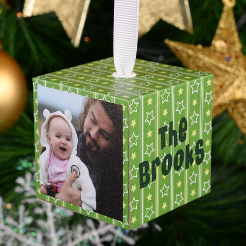Christmas Star Personalized Wood Photo 2” Cube