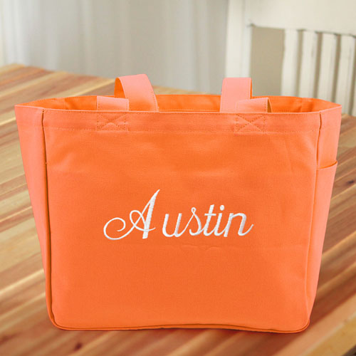Personalized Embroidered Cotton Tote Bag, Orange