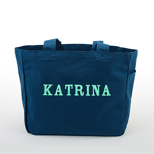 Glitter Text Personalized Cotton Tote Bag, Navy