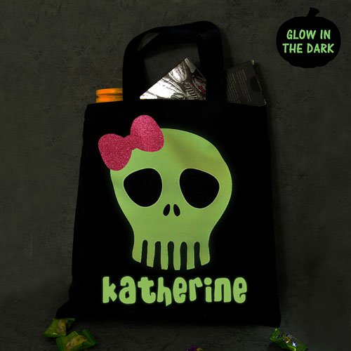 Personalized Glitter And Glow In The Dark Halloween Treat Tote Bag