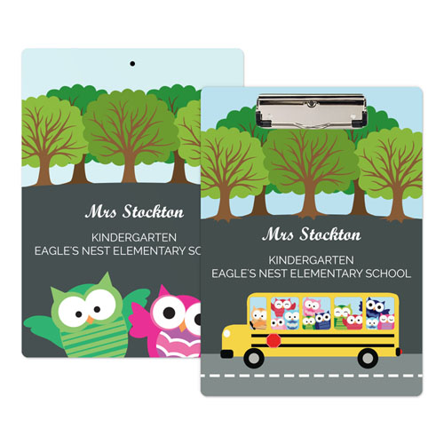 Cute Owl School Bus Personalized Clipboard