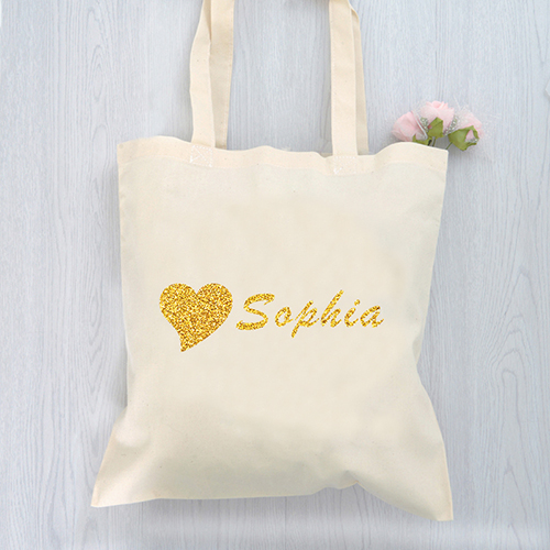 Glitter Heart Personalized Message Cotton Budget Tote Bag
