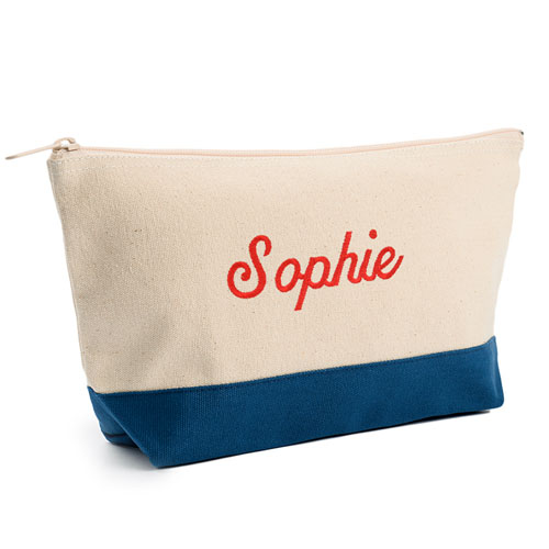2-Tone Navy Embroidered Cosmetic Bag