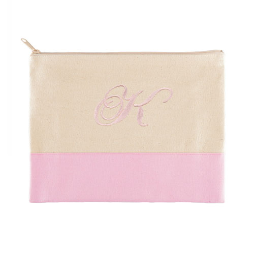 Embroidered Cosmetic Bag in Pink Trim, Large