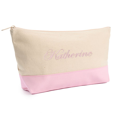Embroidered Cosmetic Bag with Pink Trim