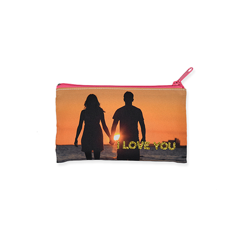 4x7 Personalized Image Glitter Cosmetic Bag, Hot Pink Zipper (Custom 2-sides)