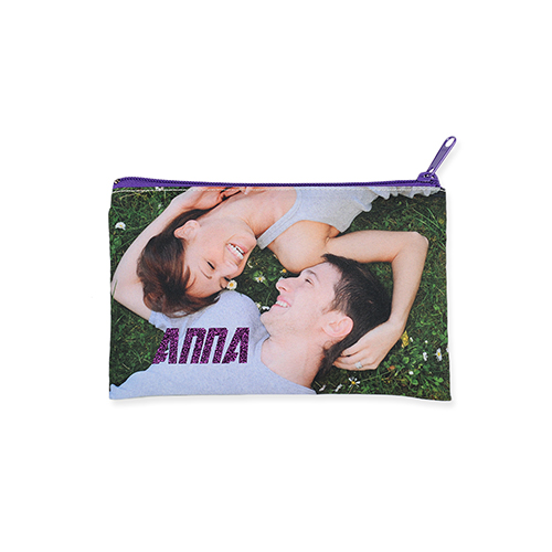 5x8 Custom Imprint Glitter Text Cosmetic Bag, Purple Zipper (Custom 2-sides)