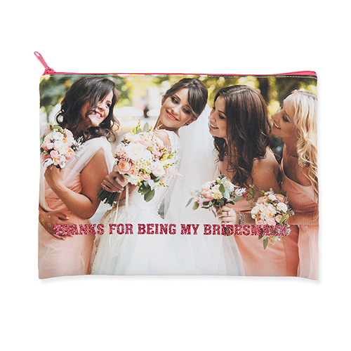 9.5x13 Personalized Design Glitter Text Cosmetic Bag, Hot Pink Zipper (Custom 2-sides)