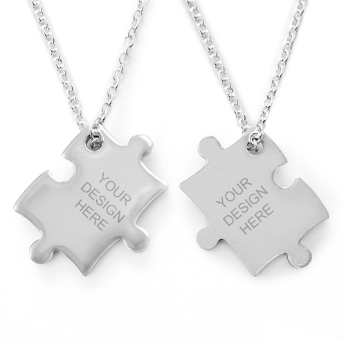 Personalized Engraved Puzzle Necklace, Custom Front and Back